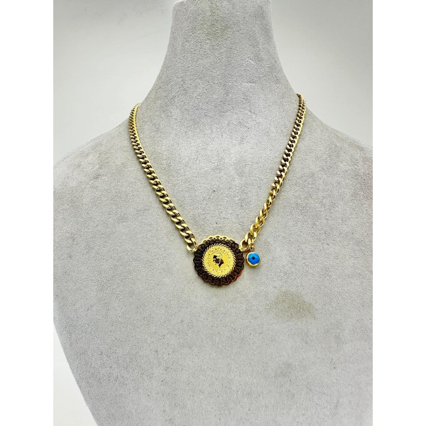 Gold Tuğralı Taşlı Kolye